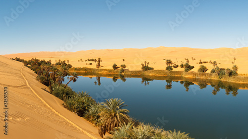 Umm al-Ma Lake - Desert Oasis, Sahara, Libya photo