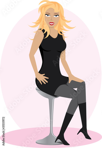 Blonde lady in black dress