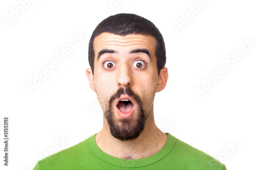 Young Surprised Man Portrait on White photo