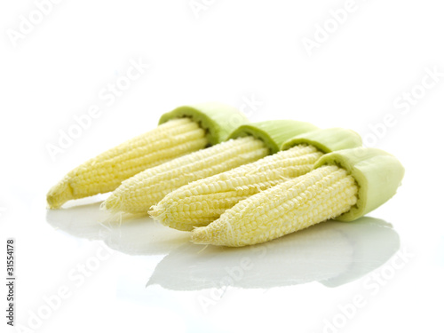 Freah baby corn isolated on white background