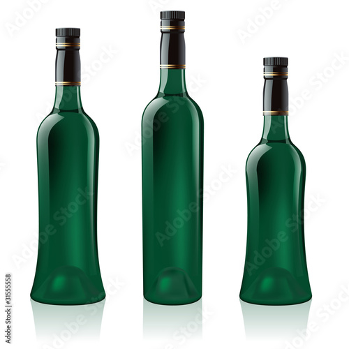 Set of green wine bottle