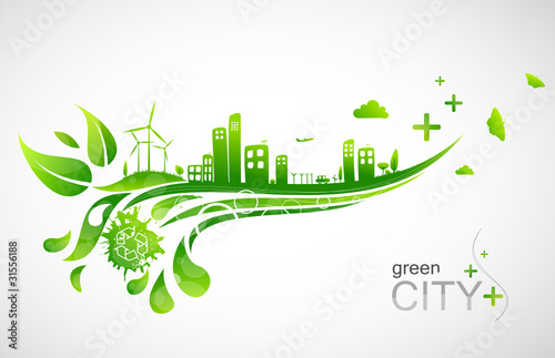 Green city concept, sustainable city, ecology illustration
