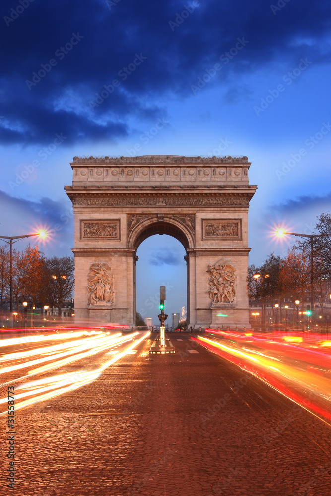 Paris, Famous Arc de Triumph at evening , France Paris, Famous Arc de Triumph at evening , France