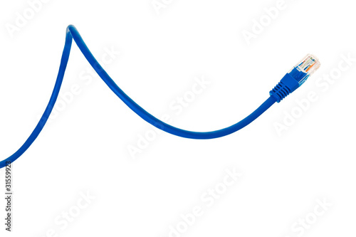 Blue patchcord isolated over white background. photo
