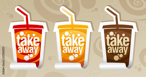 Take away stickers in form of take away cup.