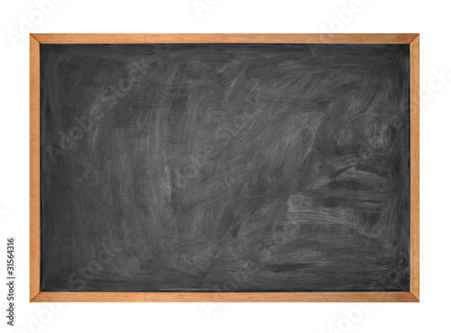 Fotografering Blank Black School Chalk Board on White