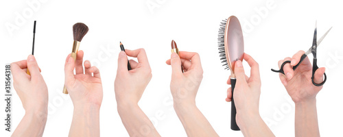 Hairdresser Salon Makeup Tools on White