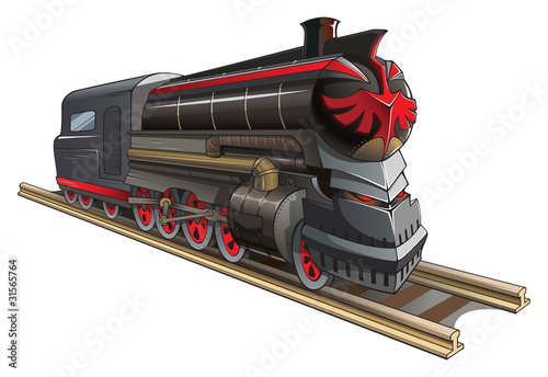 Old steam locomotive with demon eyes, vector