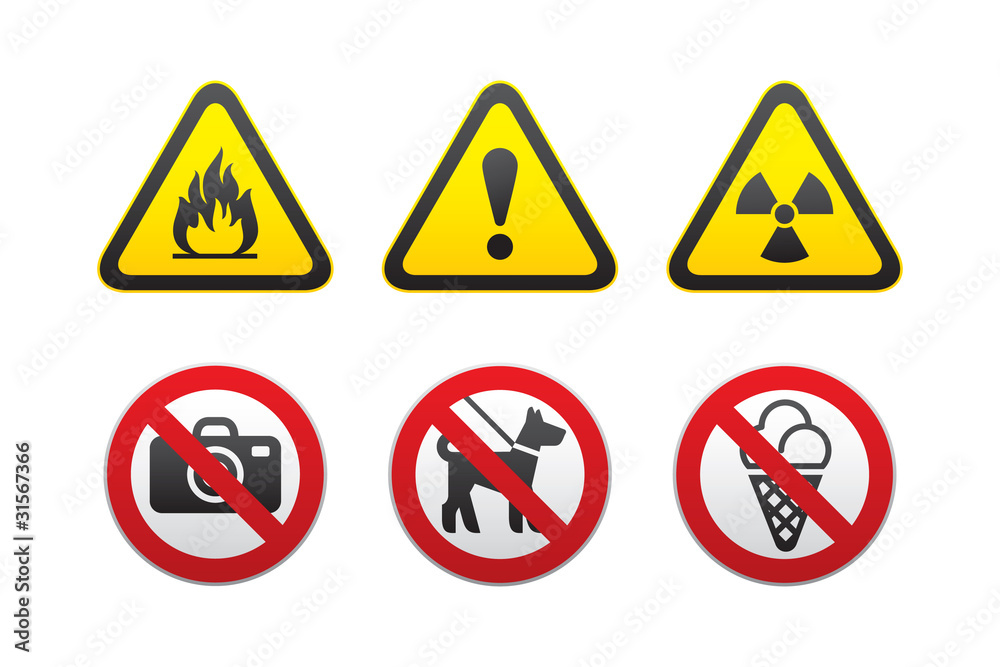 Warning Hazard and Prohibited Signs set vector Warning Hazard and Prohibited Signs set vector