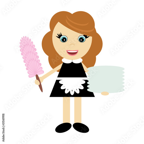 hotel chambermaid on white background