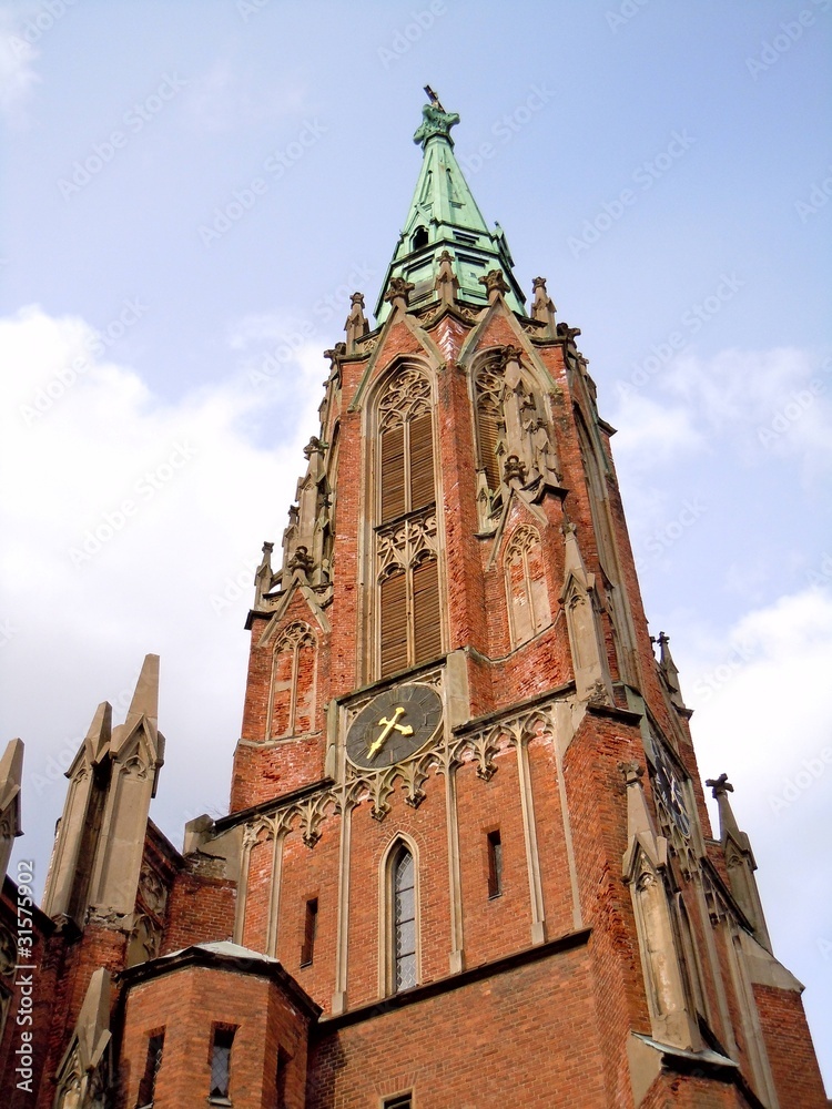 Fototapeta premium Church tower from red bricks