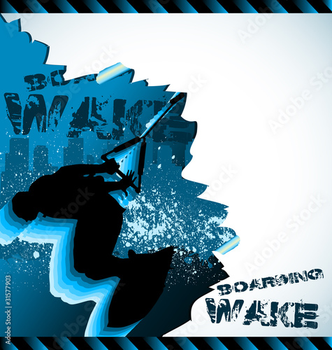 Urban vector composition with city and wakeboarder silhouetteo