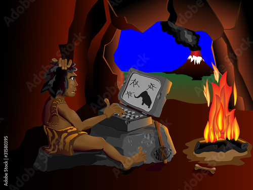 The computer even know cavemen sitting around the fire