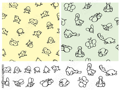 Seamless pattern cute   birds and elements for design.