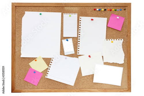 noticeboard or pinboard with lots of blank paper on