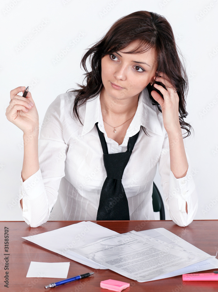 beautiful brunette lady dreaming at work beautiful brunette lady dreaming at work