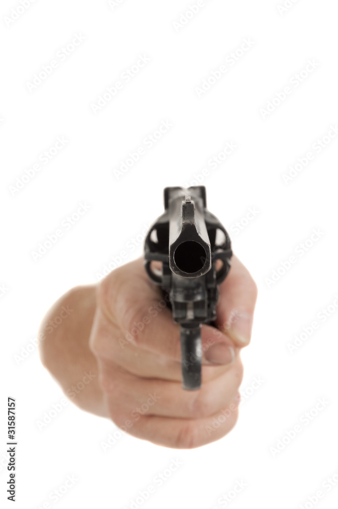 handgun cocked in a hand isolated on white handgun cocked in a hand isolated on white