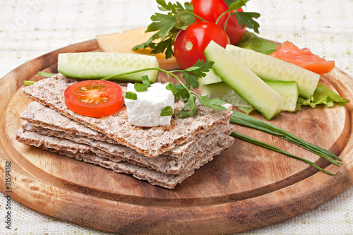 Rye Crispbread and frehs vegetable photo