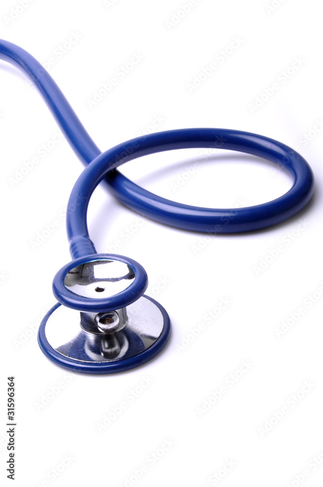 one blue stethoscope with isolated white background. one blue stethoscope with isolated white background.