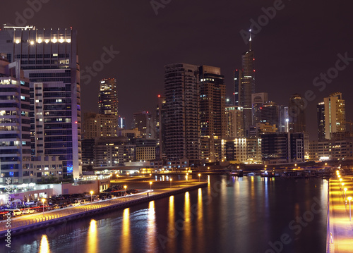 Town scape at night time. Panoramic scene, Dubai. © marrfa