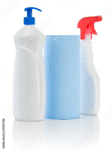 isolated white sprays and blue towel