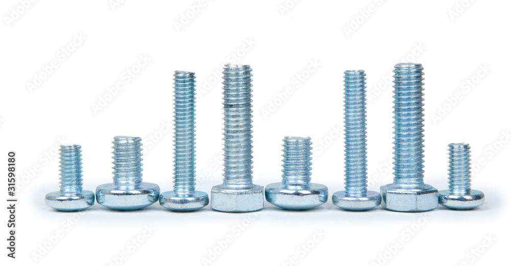 Small and big stainless steel screws isolated Small and big stainless steel screws isolated