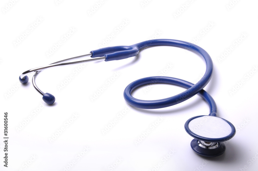 one blue stethoscope with isolated white background. one blue stethoscope with isolated white background.