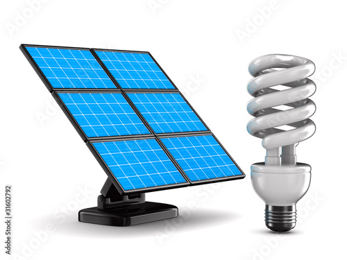 solar battery and bulb on w...