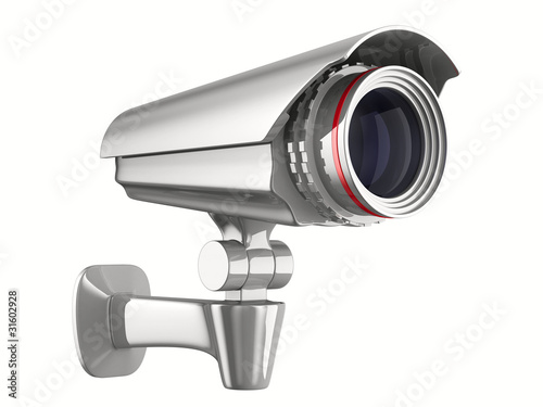 security camera on white ba...