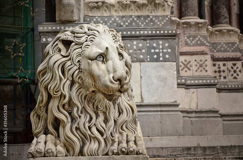 Lion sculpture, Cathedral of St. Lawrence, Genoa, Italy