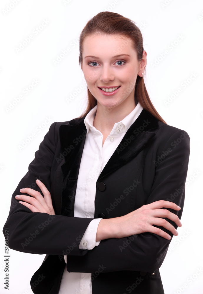 Portrait of confident young woman. Isolated on a white backgroun Portrait of confident young woman. Isolated on a white backgroun