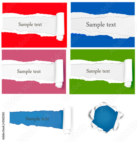 Set with ripped colored paper stickers. Vector illustration