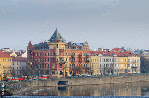 Prague Old Town (Smetanovo Quay) from the Vltava river view