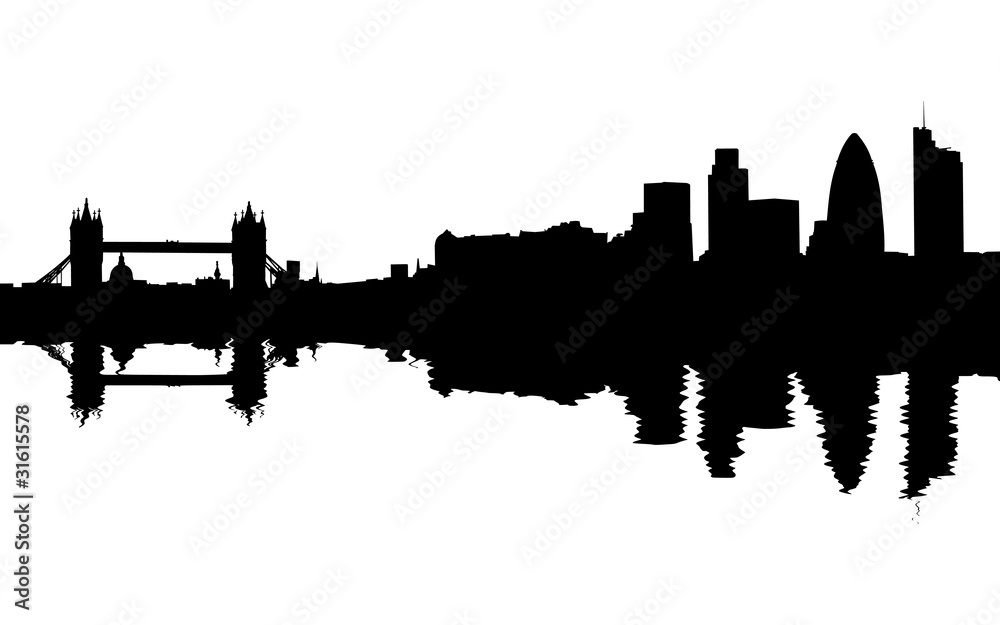 London skyline reflected with ripples illustration