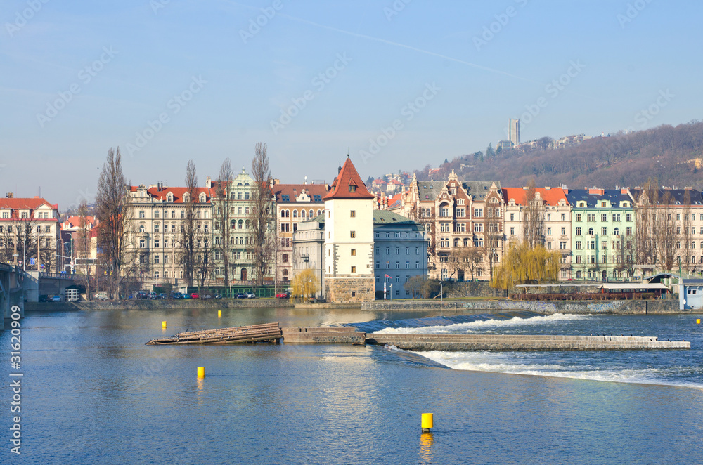 Obraz premium Beautiful Prague Quay in sunny spring day
