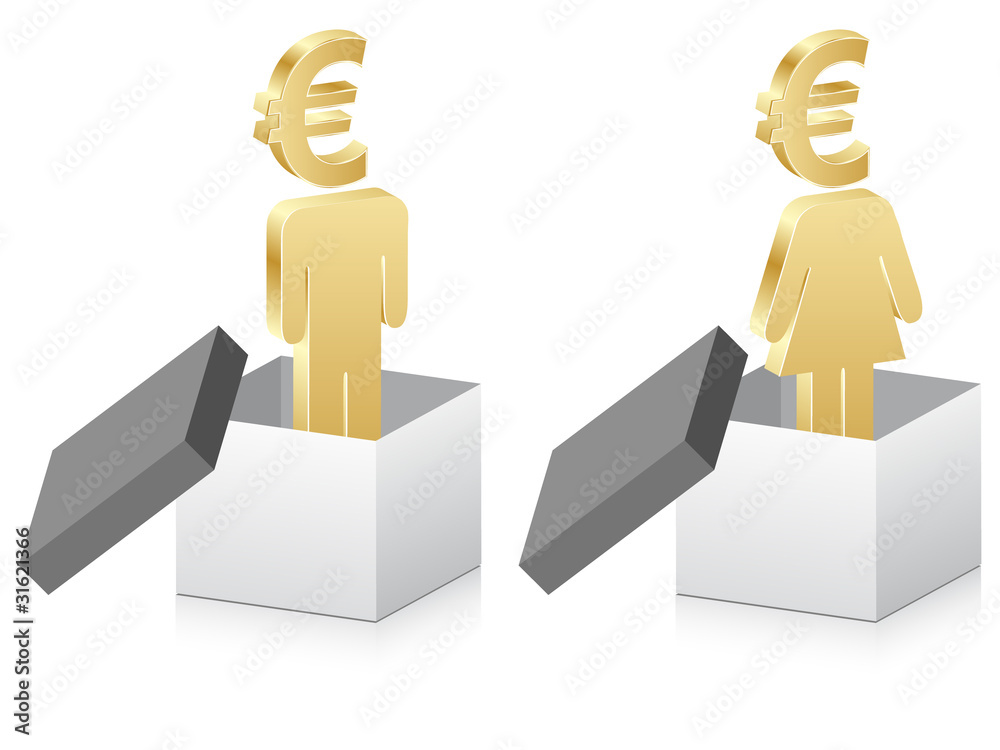 man and woman with euro inside of box man and woman with euro inside of box