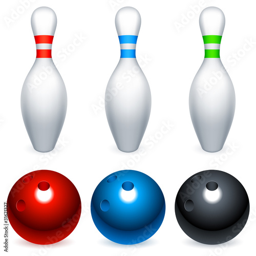 Vászonkép Bowling balls and pins.