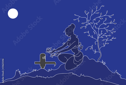 Lady doing Hartalika Teej, shivling pooja