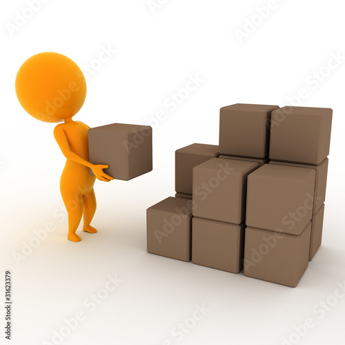 3d rendered illustration of a little guy with some packages