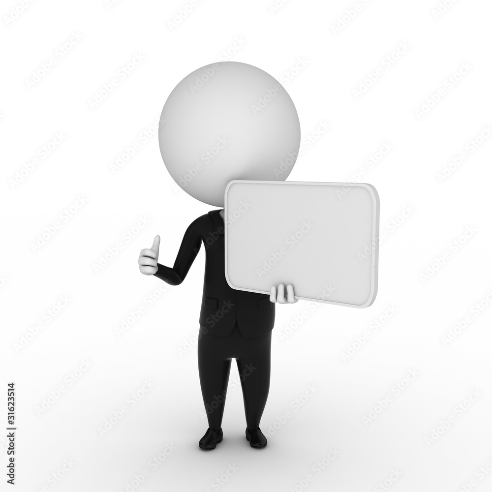 3d rendered illustration of a business guy with a blank sign 3d rendered illustration of a business guy with a blank sign