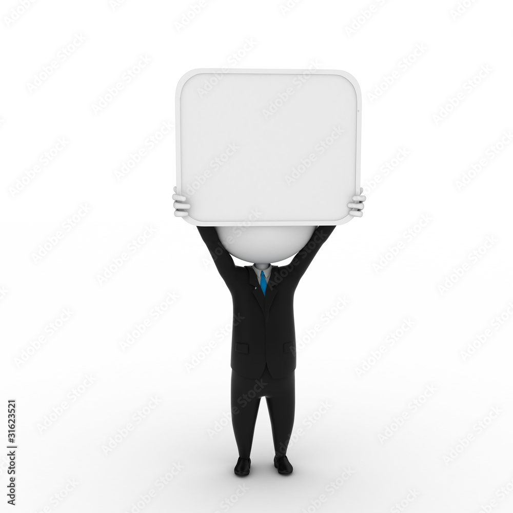 3d rendered illustration of a business guy with a blank sign 3d rendered illustration of a business guy with a blank sign