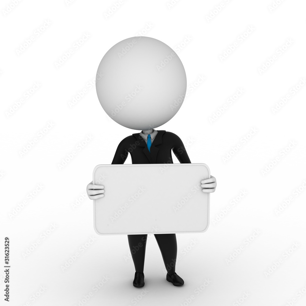 3d rendered illustration of a business guy with a blank sign 3d rendered illustration of a business guy with a blank sign