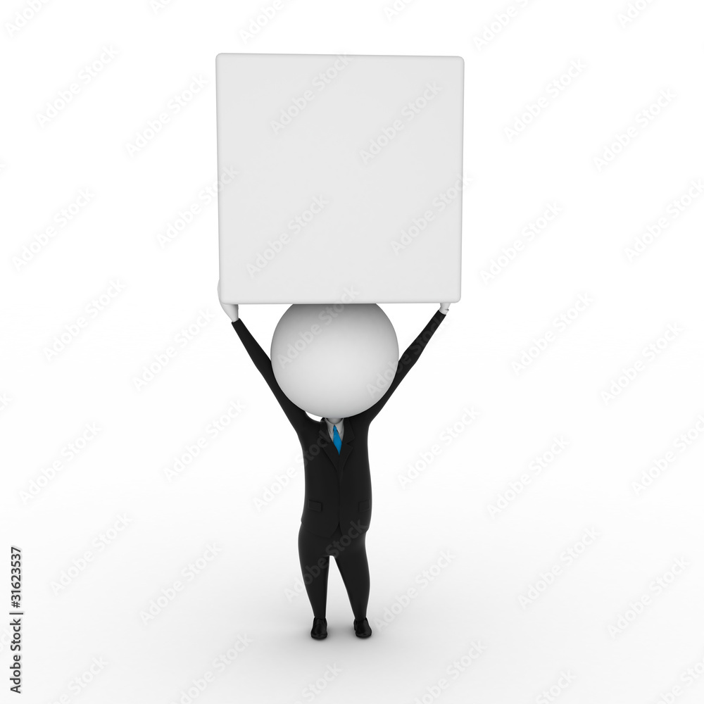 3d rendered illustration of a business guy with a blank sign 3d rendered illustration of a business guy with a blank sign