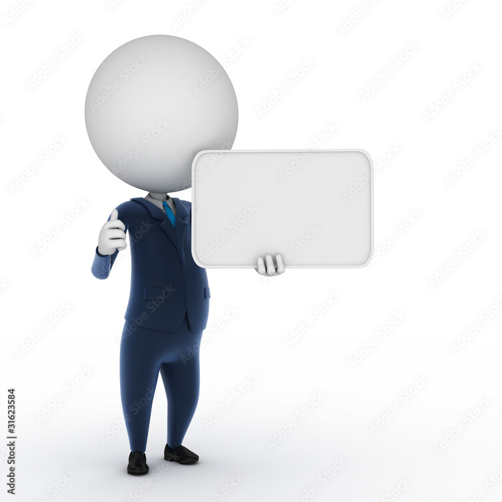 3d rendered illustration of a business guy with a blank sign 3d rendered illustration of a business guy with a blank sign