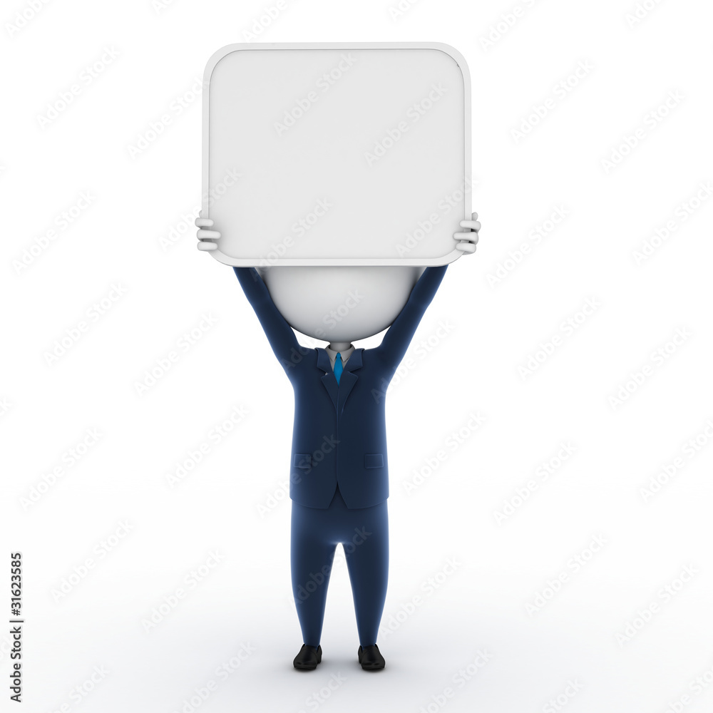 3d rendered illustration of a business guy with a blank sign
