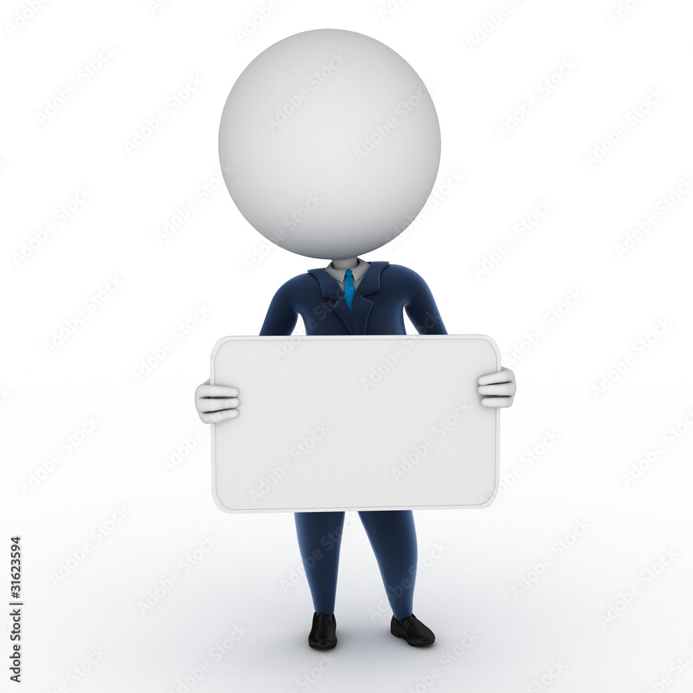 3d rendered illustration of a business guy with a blank sign 3d rendered illustration of a business guy with a blank sign
