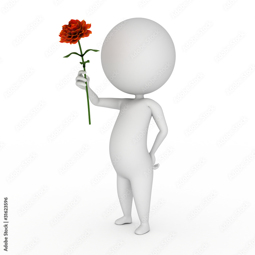 3d rendered illustration of a little guy with a flower 3d rendered illustration of a little guy with a flower