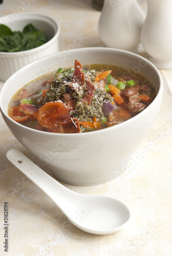 Italian bean and vegetable soup in a bowl
