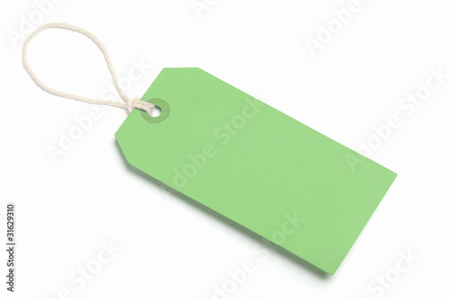 Blank Green Tag, Isolated On White.