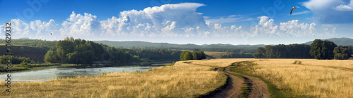 Panorama of the summer day with little river